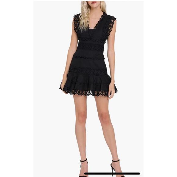 Endless Rose Women S Plunging Neck Lace Trim Dress
